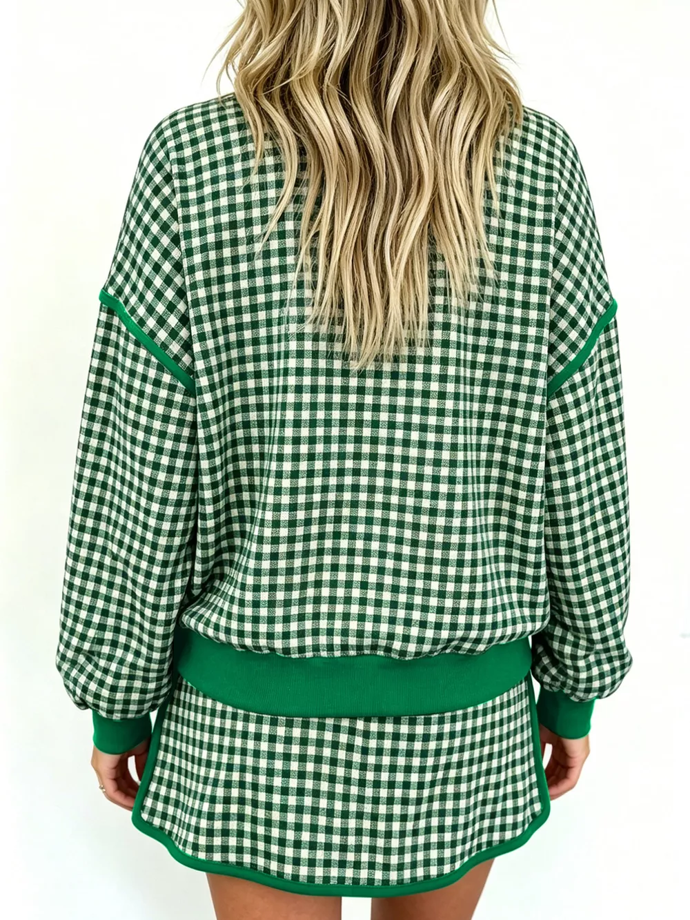 Gingham Long Sleeve Sweatshirt and Shorts Set, image 2