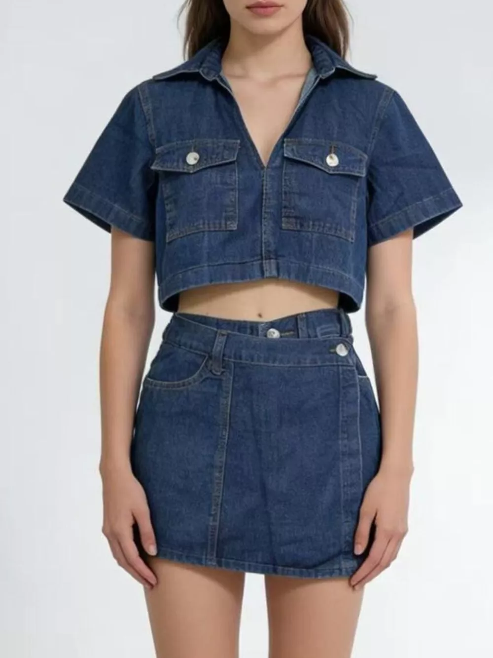 Short Sleeve Cropped Top and Skort Denim Set, image 8