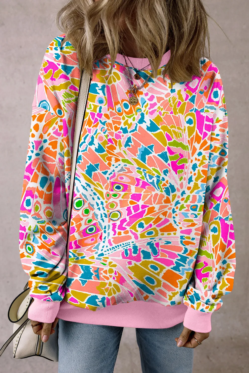 Printed Round Neck Long Sleeve Sweatshirt, image 2