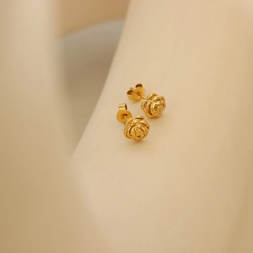 Titanium Steel Rose Stud Earrings, image 3