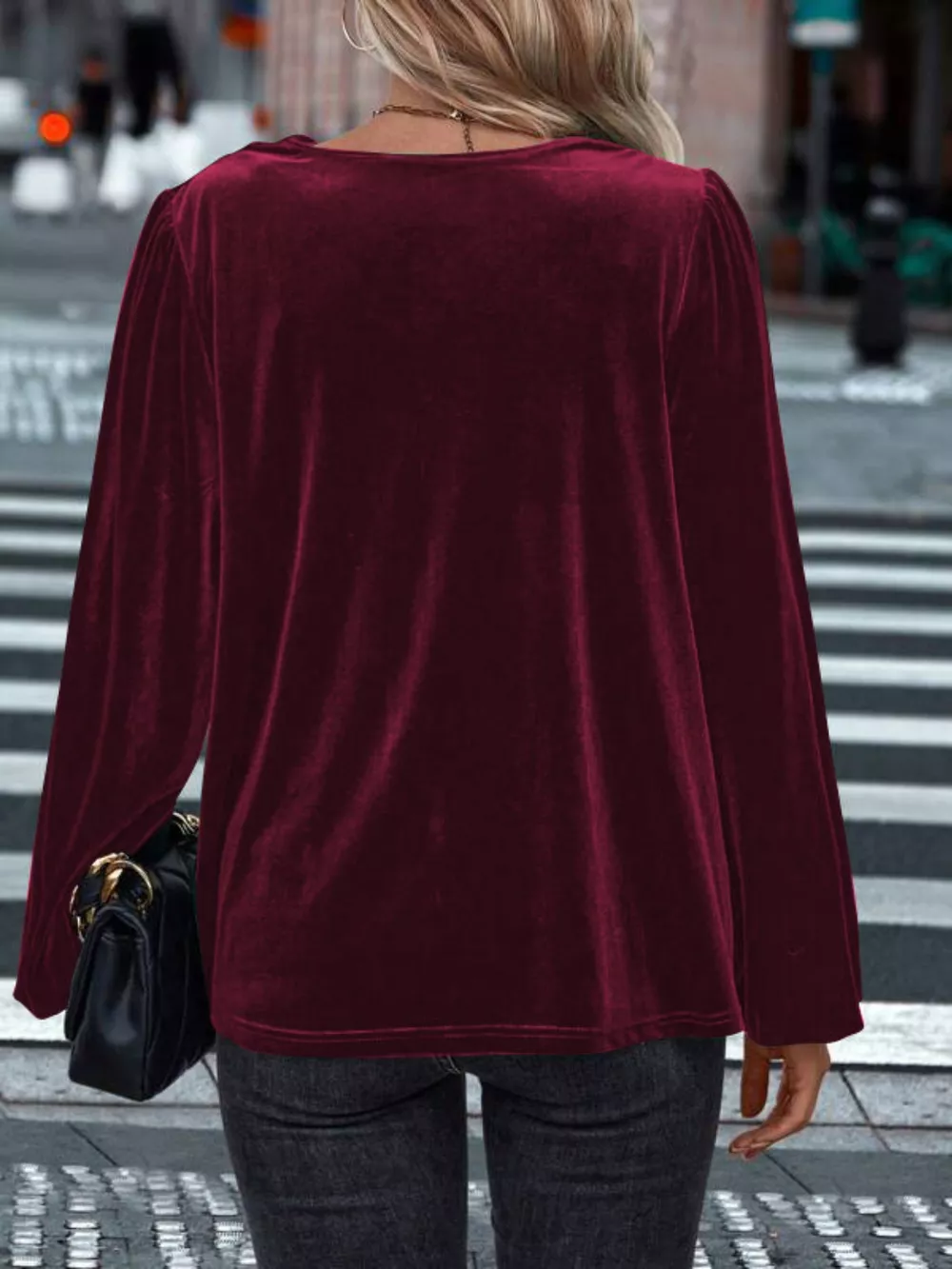 Velvet Cowl Neck Long Sleeve Blouse, image 4
