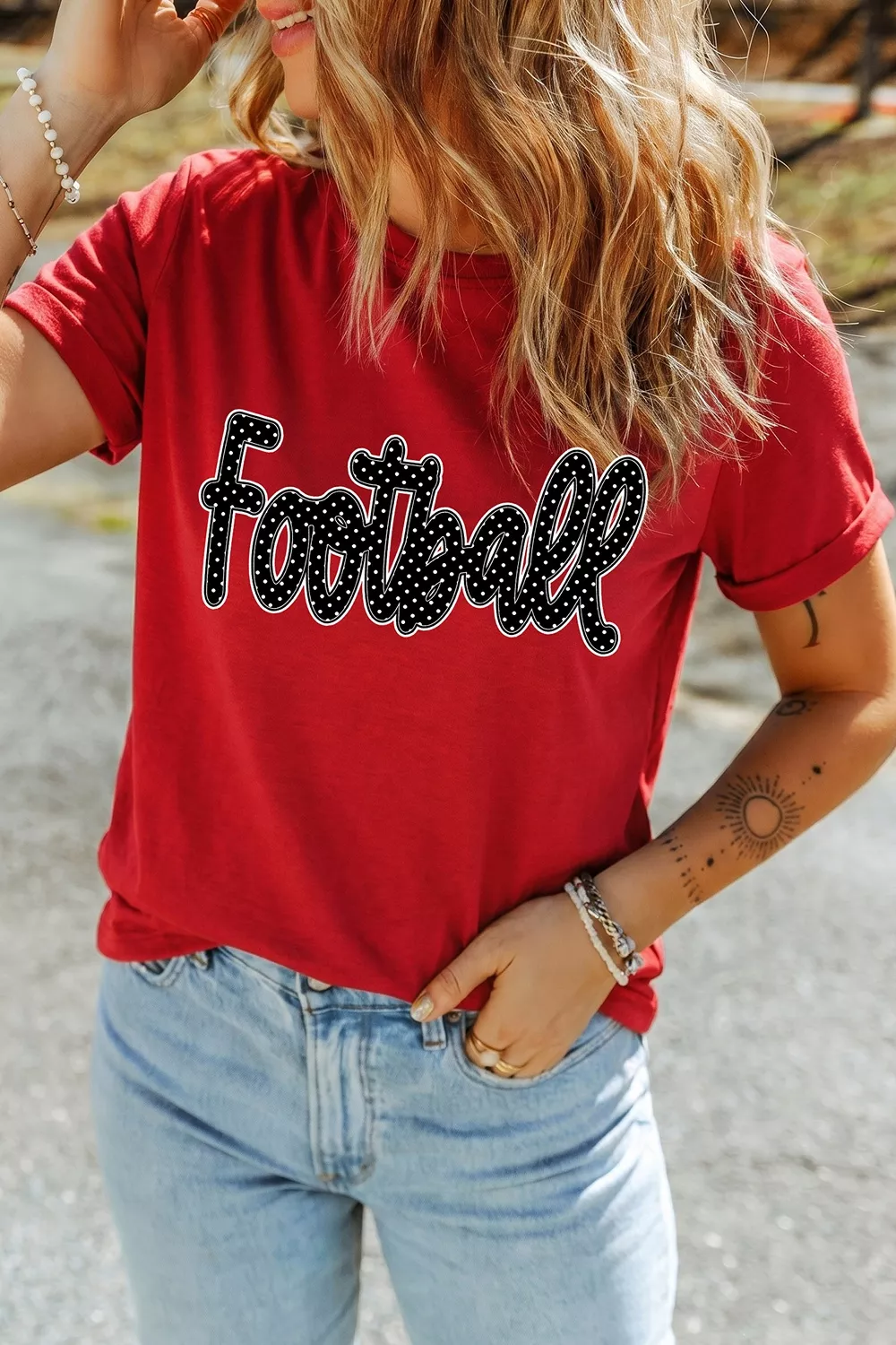 Full Size Football Polka Dot Letter Graphic Game Day T Shirt Plus Size, image 3