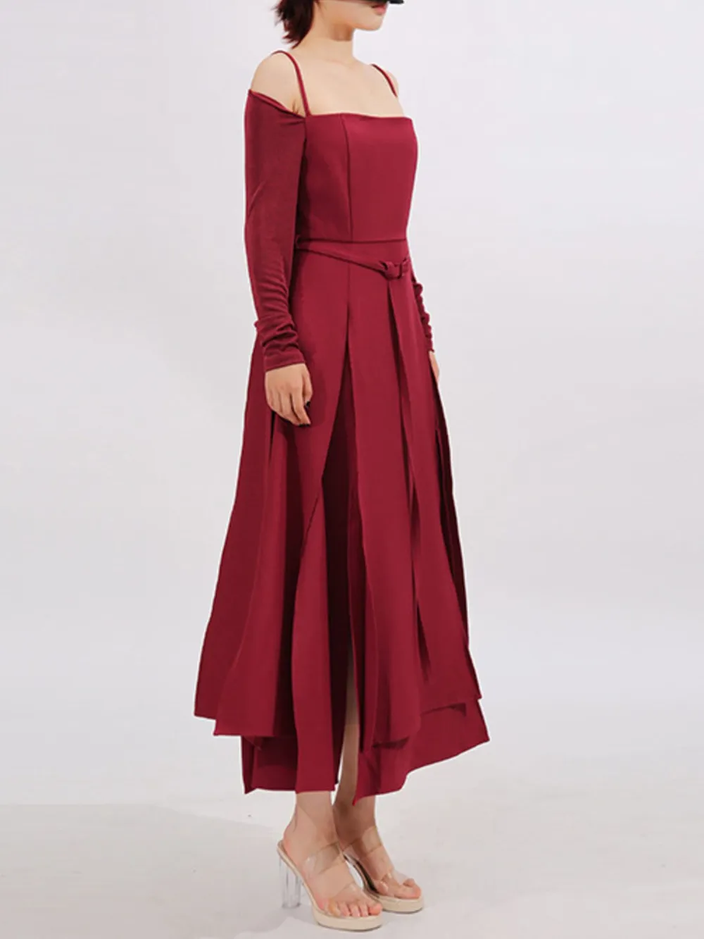 Slit Spaghetti Strap Long Sleeve Dress, image 4