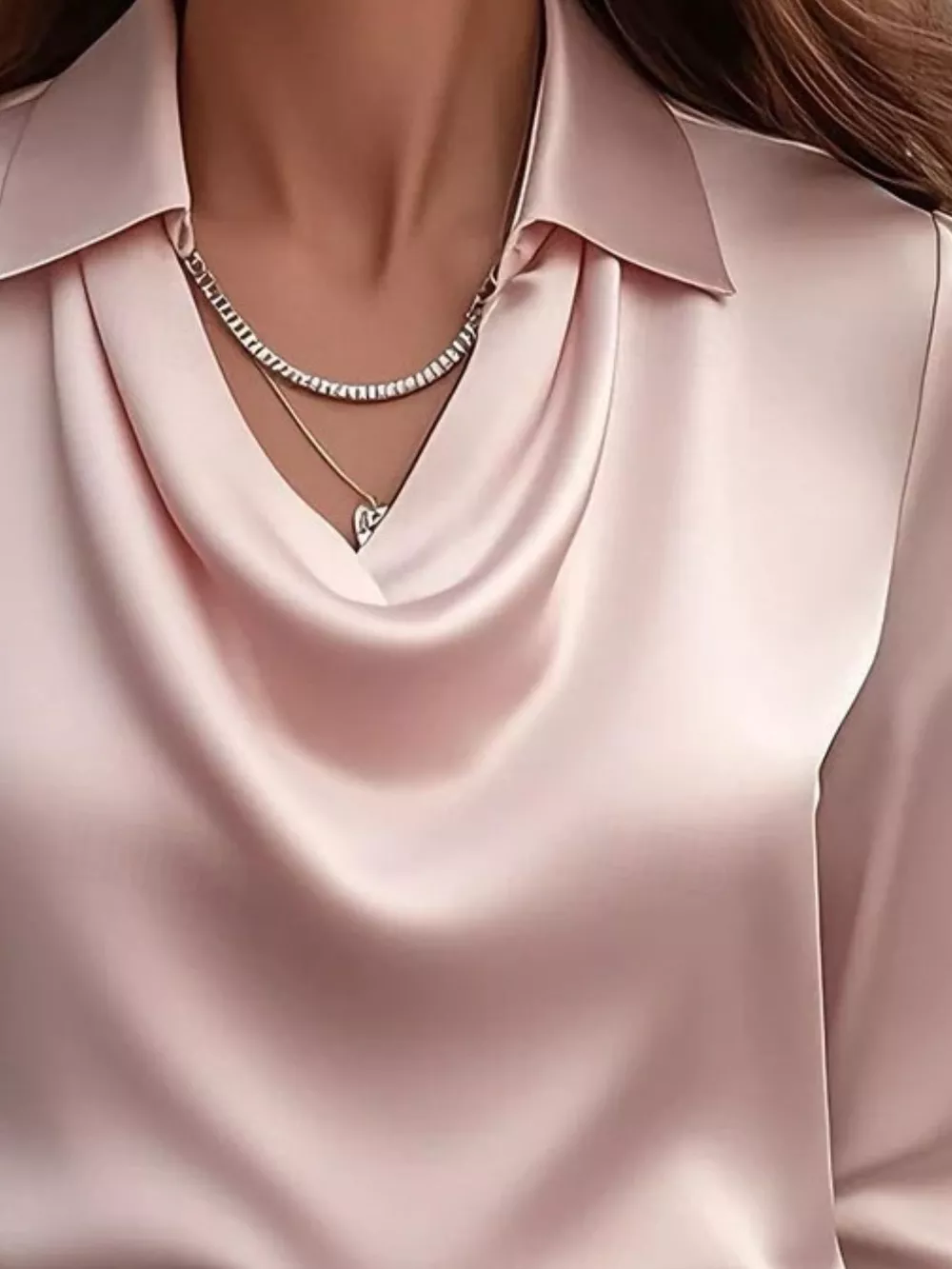 Ruched Long Sleeve Drape Collar Blouse, image 7