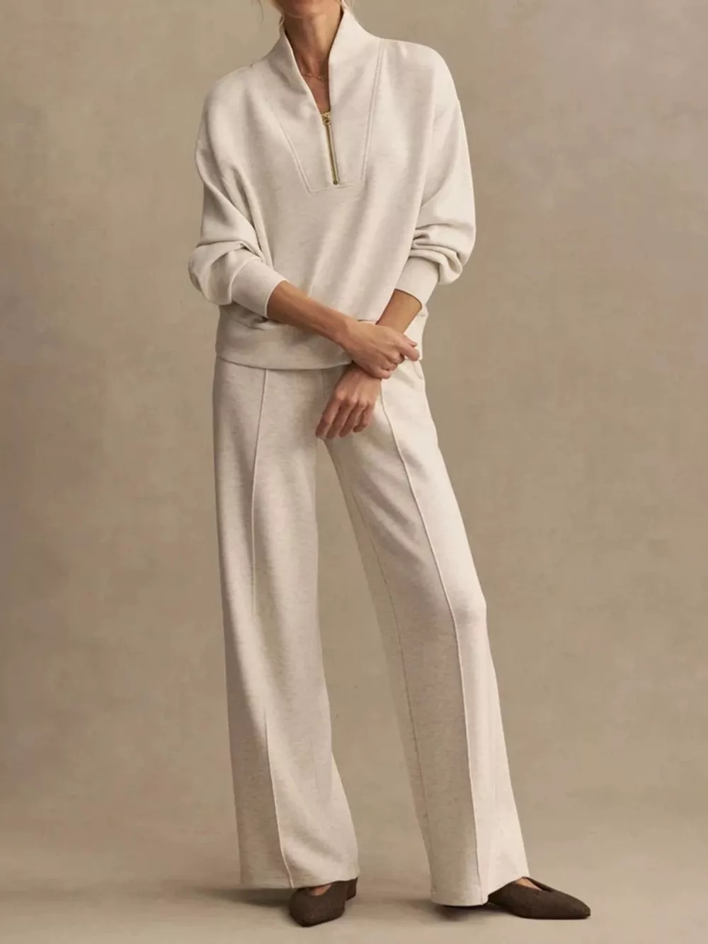 Quarter-Zip Sweatshirt and Wide-Leg Pants Set
