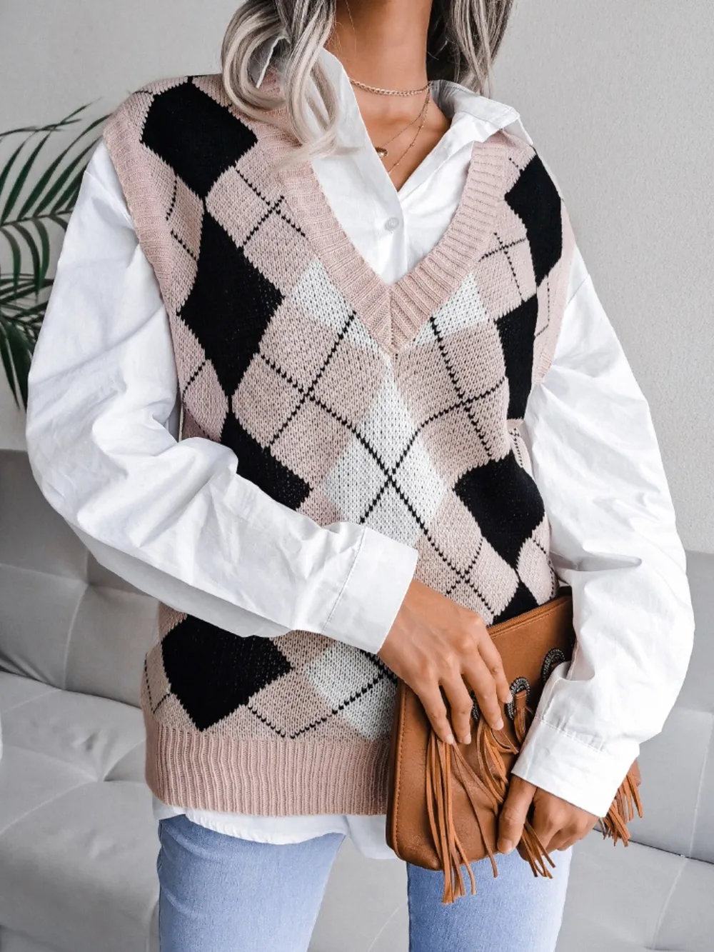 Plaid V-Neck Sweater Vest, image 7