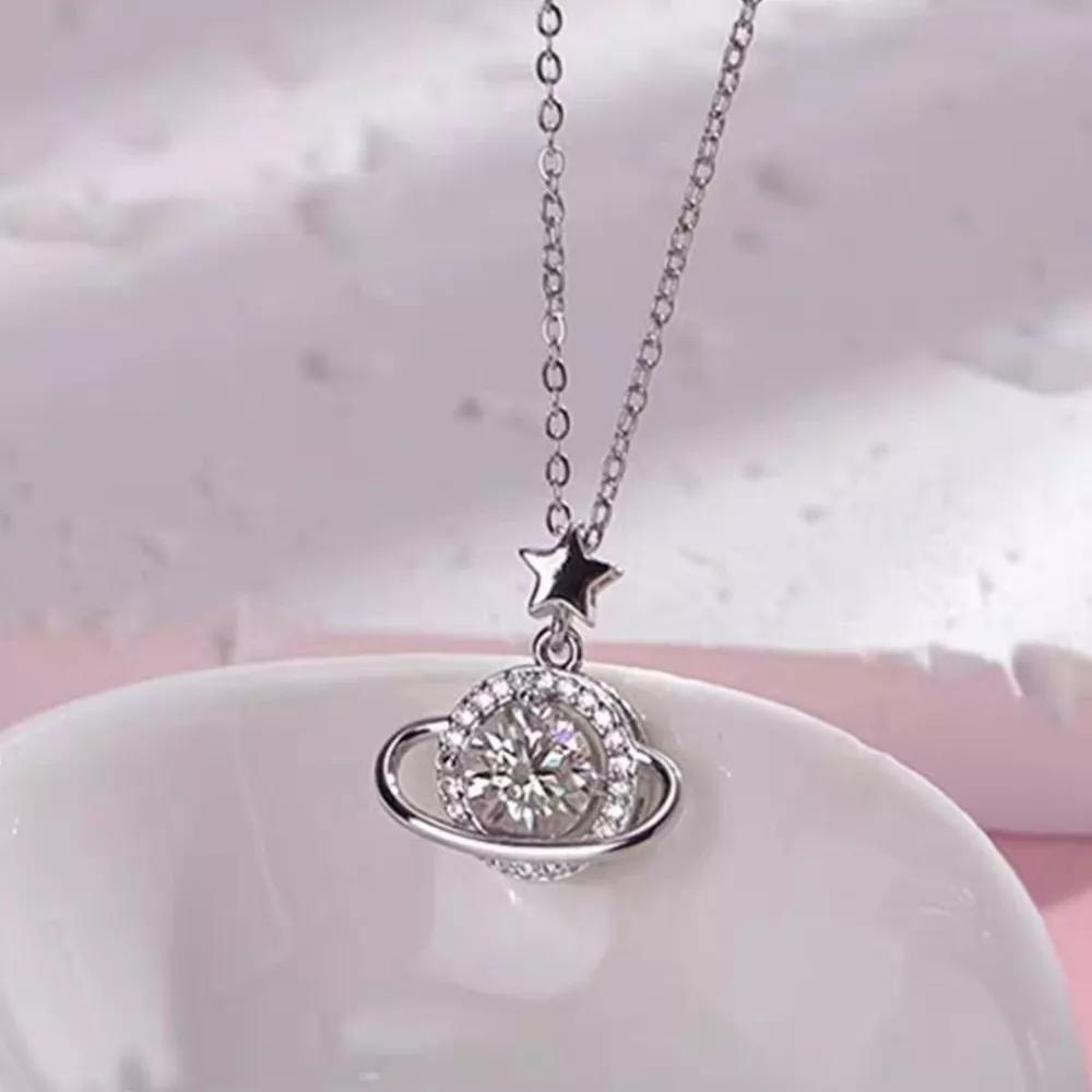1 Carat 925 Sterling Silver Moissanite Planet Necklace, image 3