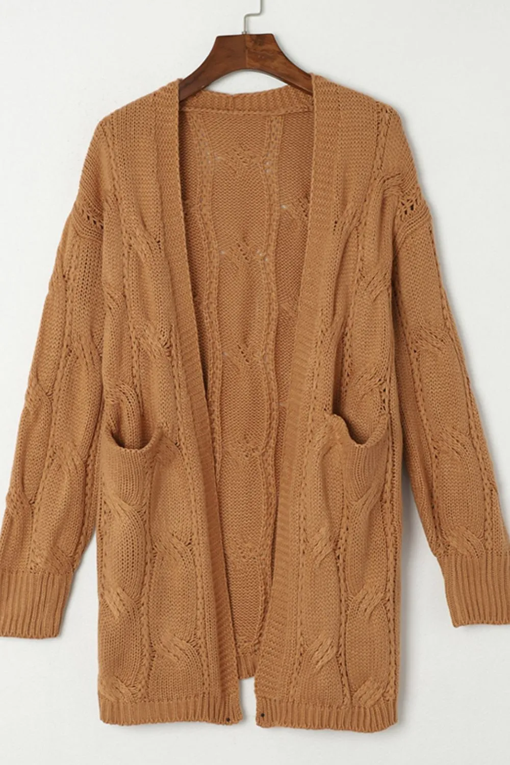 Cable-Knit Dropped Shoulder Slit Cardigan, image 20
