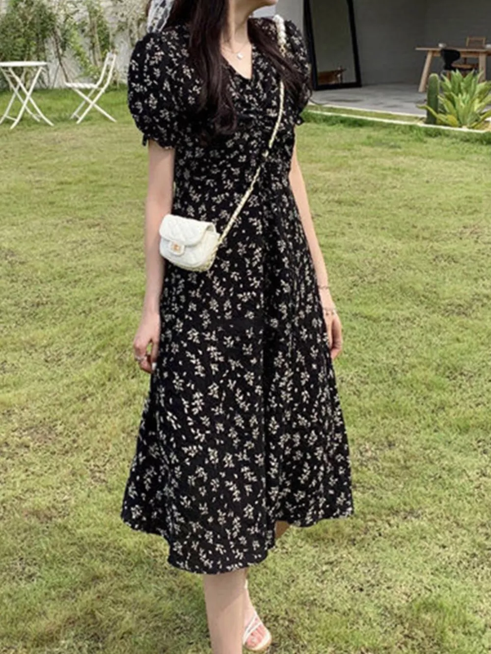 Floral Print Puff Sleeve Midi Dress, image 6