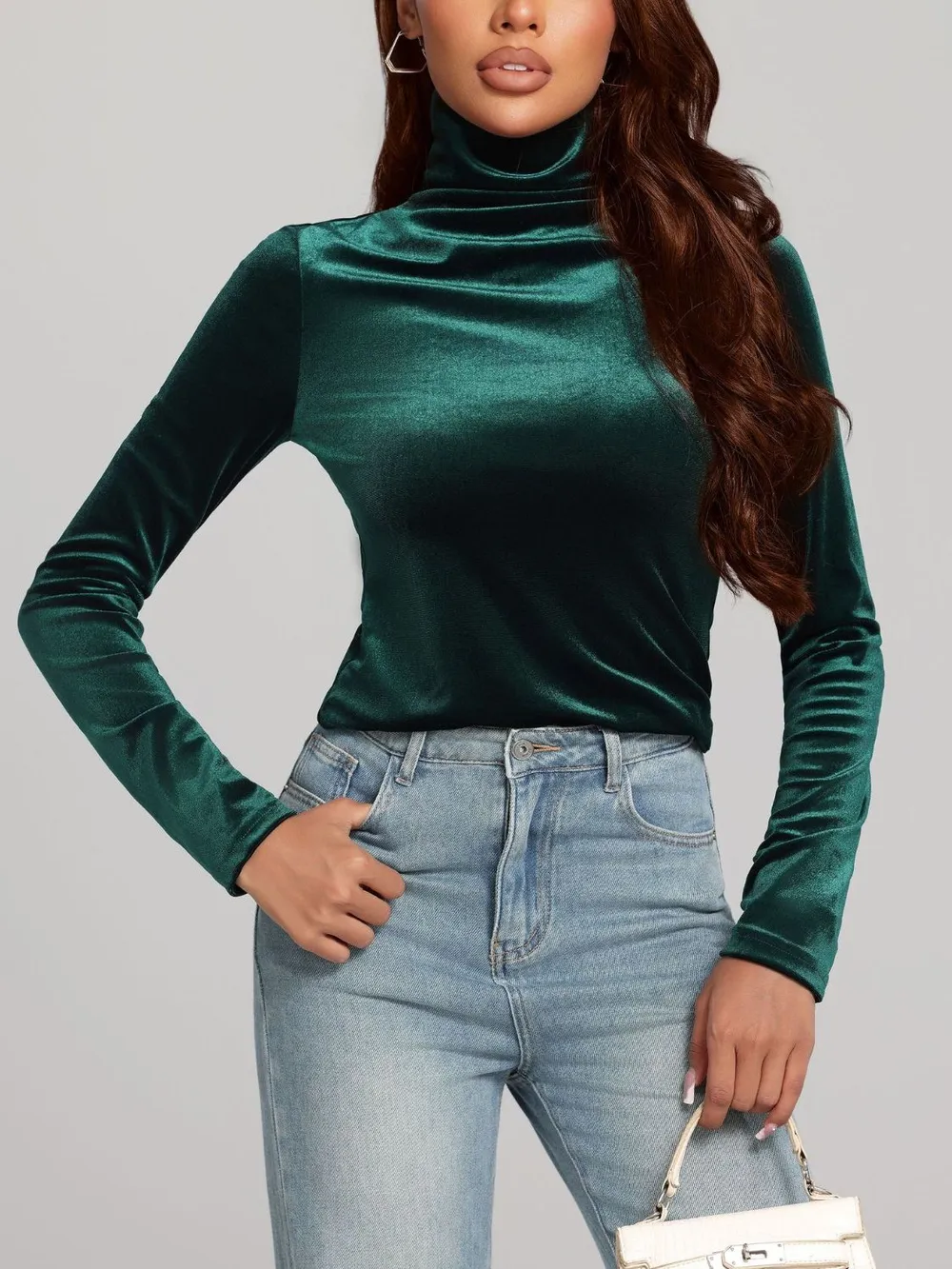 Solid Color Turtleneck Long Sleeve Top, image 5
