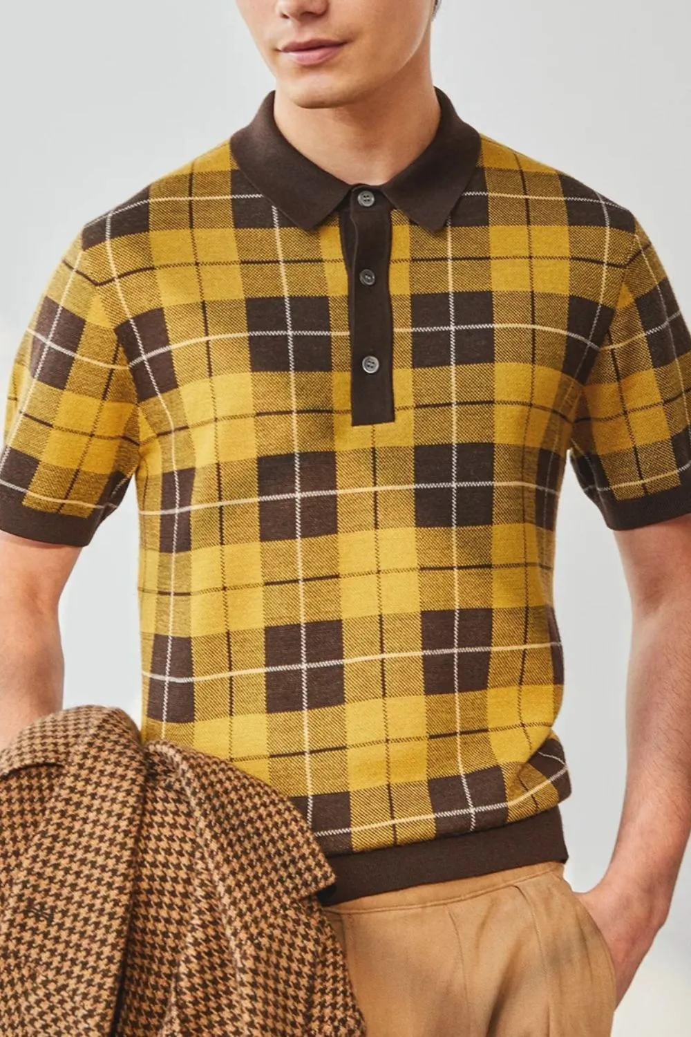 Men's Plus Size Plaid Short Sleeve Polo