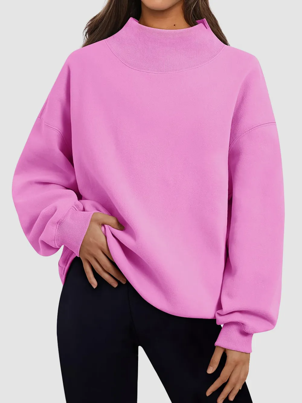 Mock Neck Drop Shoulder Long Sleeve Sweatshirt, image 24