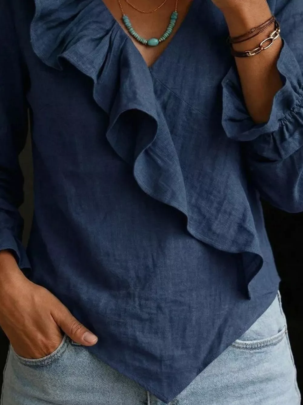 Full Size Ruffled Long Sleeve Blouse Plus Size, image 9