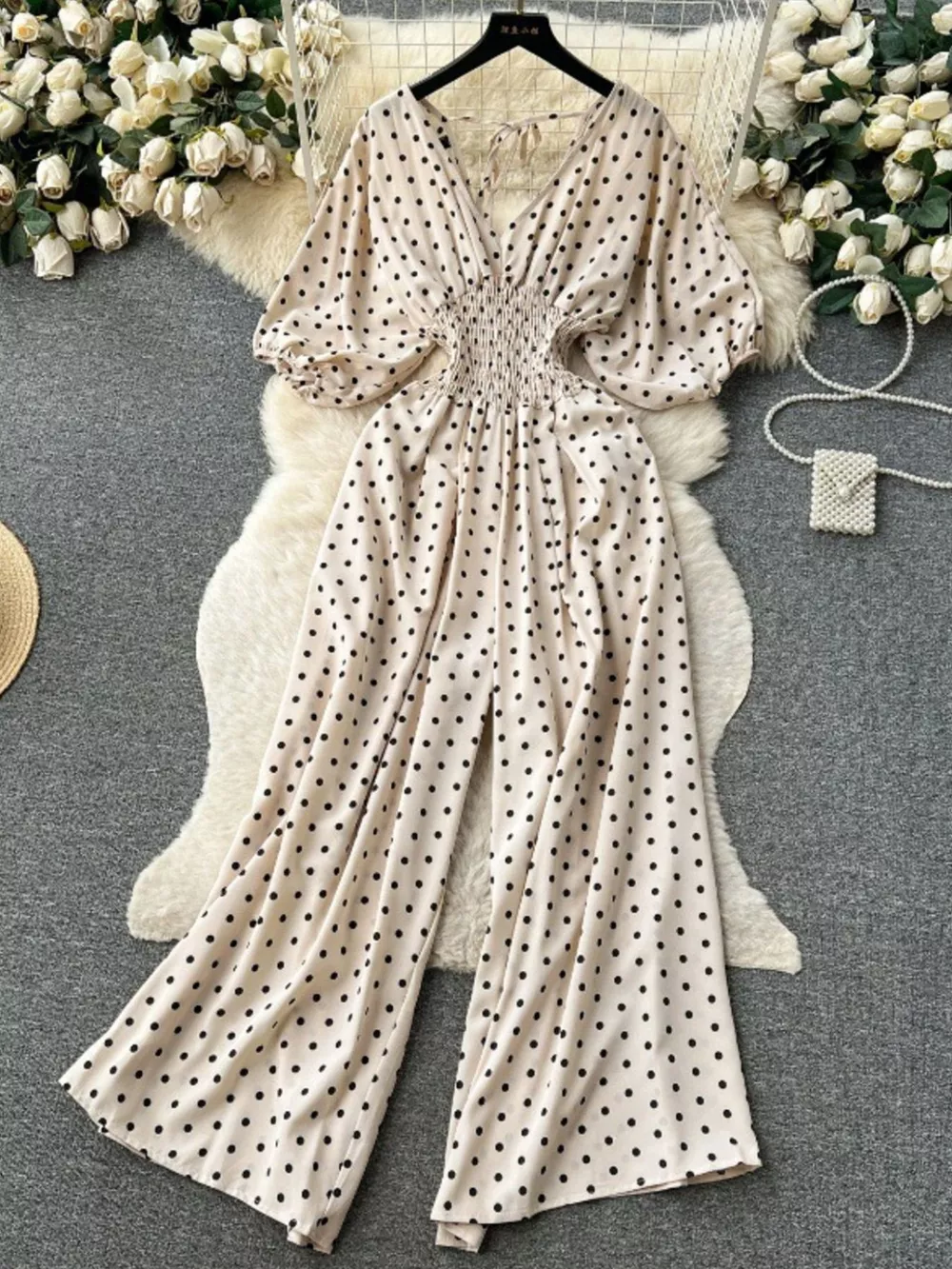 Smocked V-Neck Wide Leg Jumpsuit, image 10