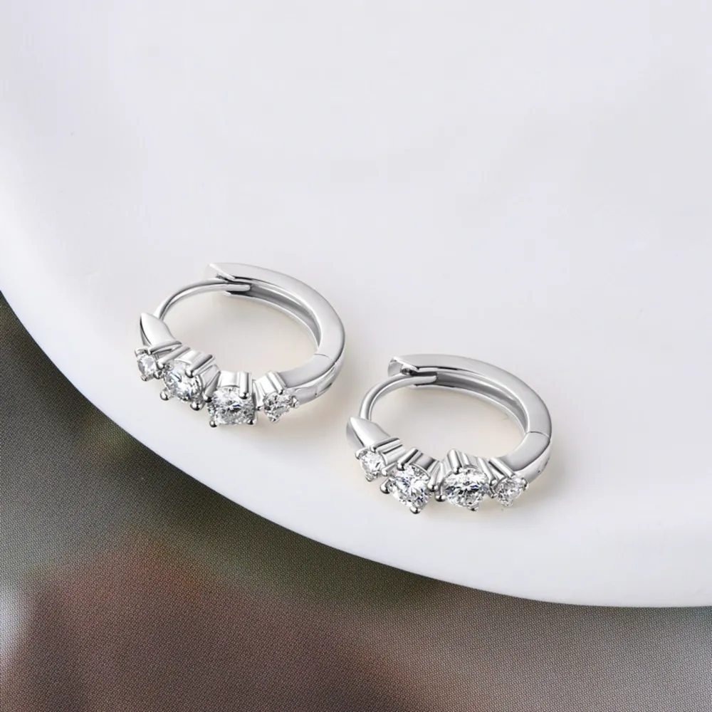 925 Sterling Silver Moissanite Huggie Earrings, image 6