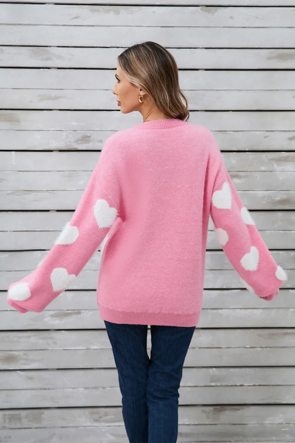Heart Dropped Shoulder Long Sleeve Sweater, image 3