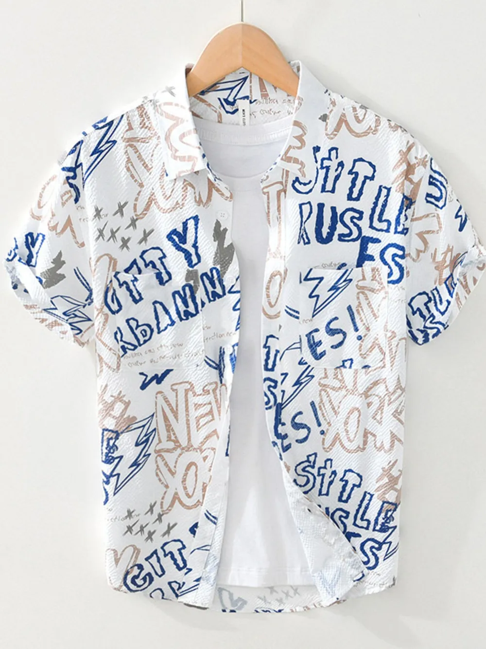 Men's Plus Size Printed Button Up Short Sleeve Shirt, image 4