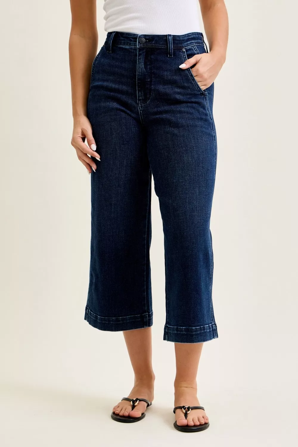 High Waist Ankle Wide Jeans