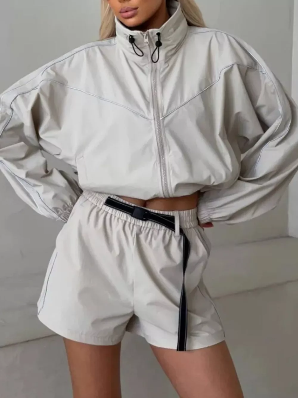 Drawstring Zip-Up Jacket and Shorts Set, image 21