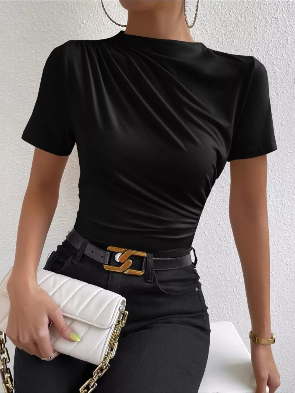 Elegant Draped Short Sleeve Top, image 7