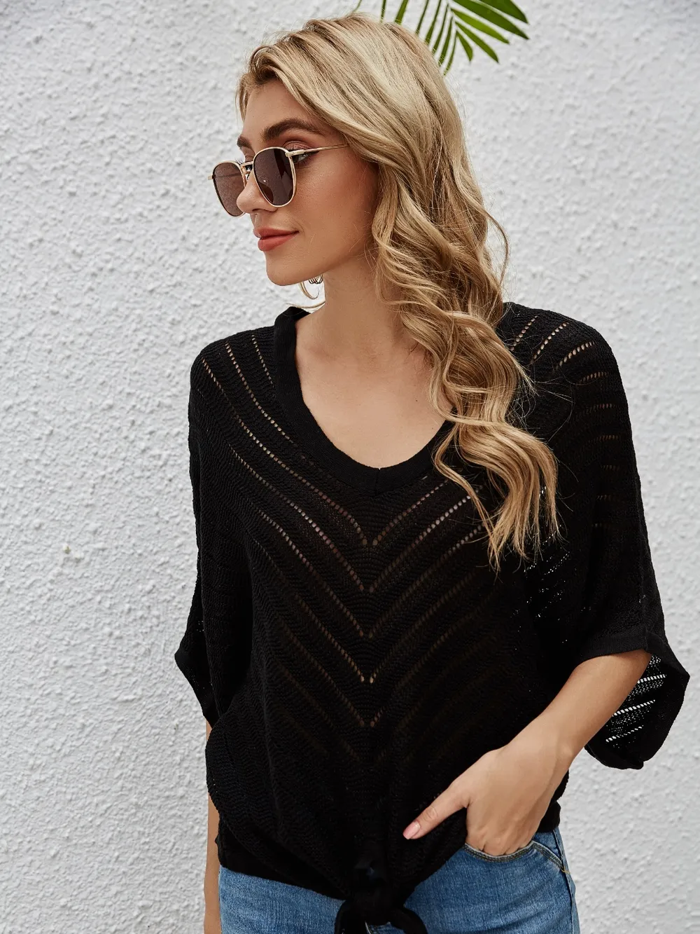 Openwork Batwing Sleeve Cover-Up, image 3