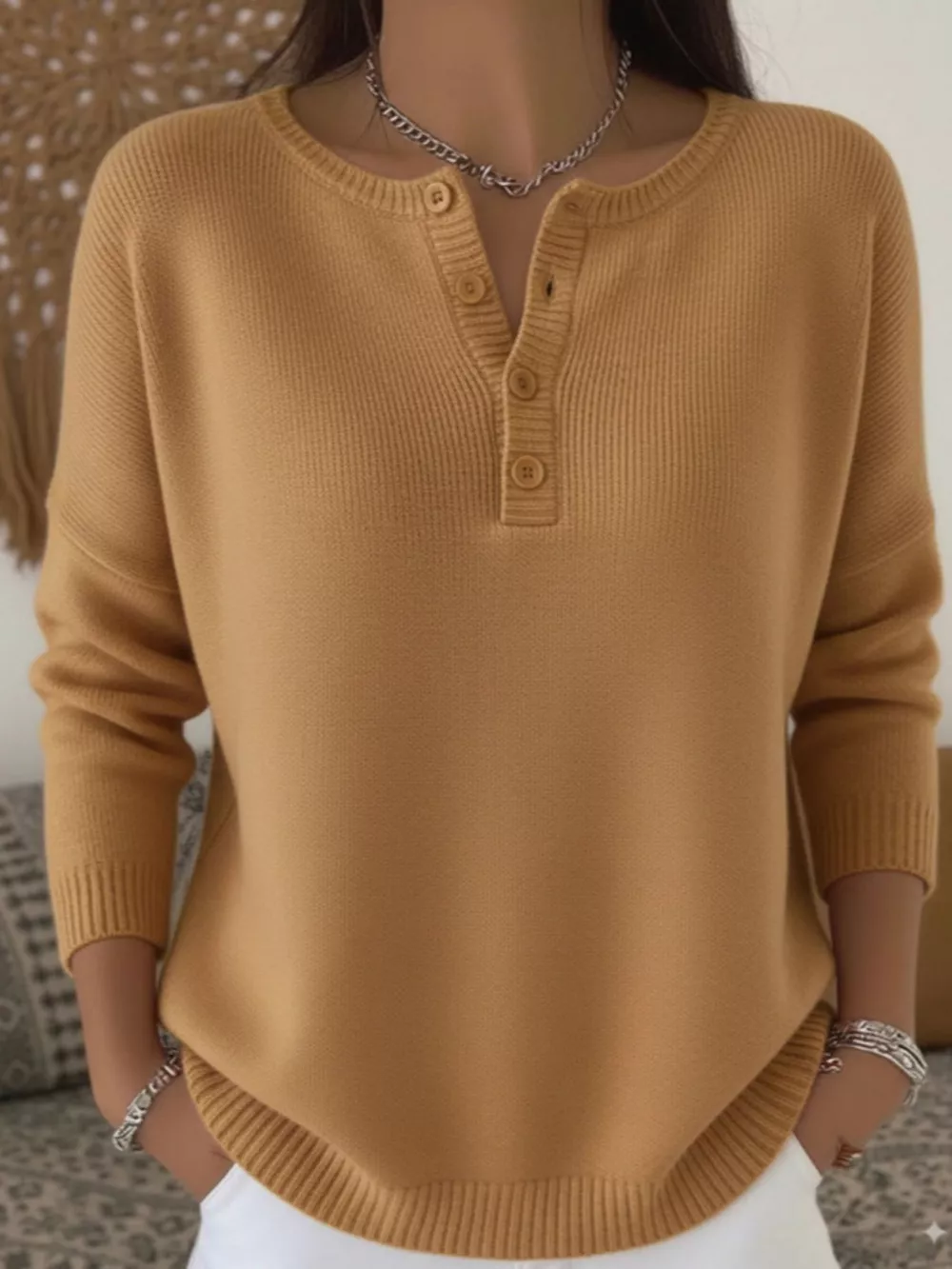 Full Size Button Detail Ribbed Knit Sweater Plus Size, image 14