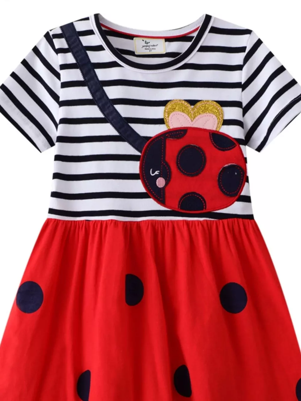 Children's Ladybug Applique Striped Casual Dress, image 2