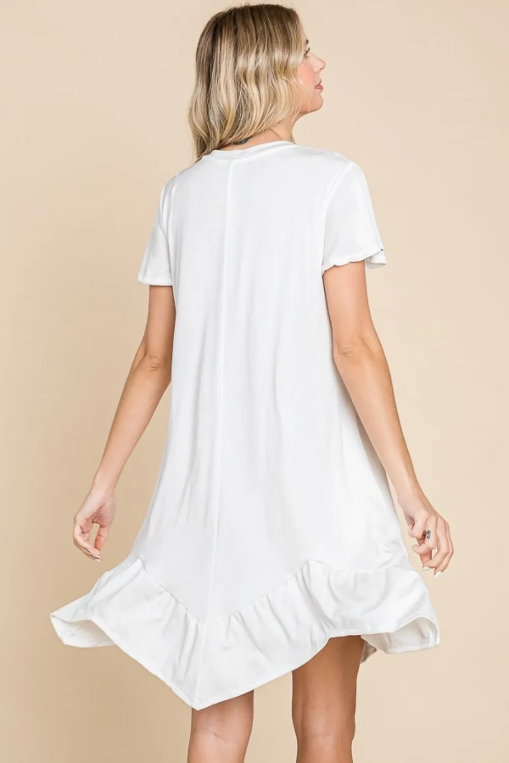 Full Size Short Sleeve Ruffled Asymmetric Hem Dress, image 2
