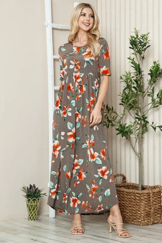 Floral Round Neck Short Sleeve Maxi Tee Dress, image 3