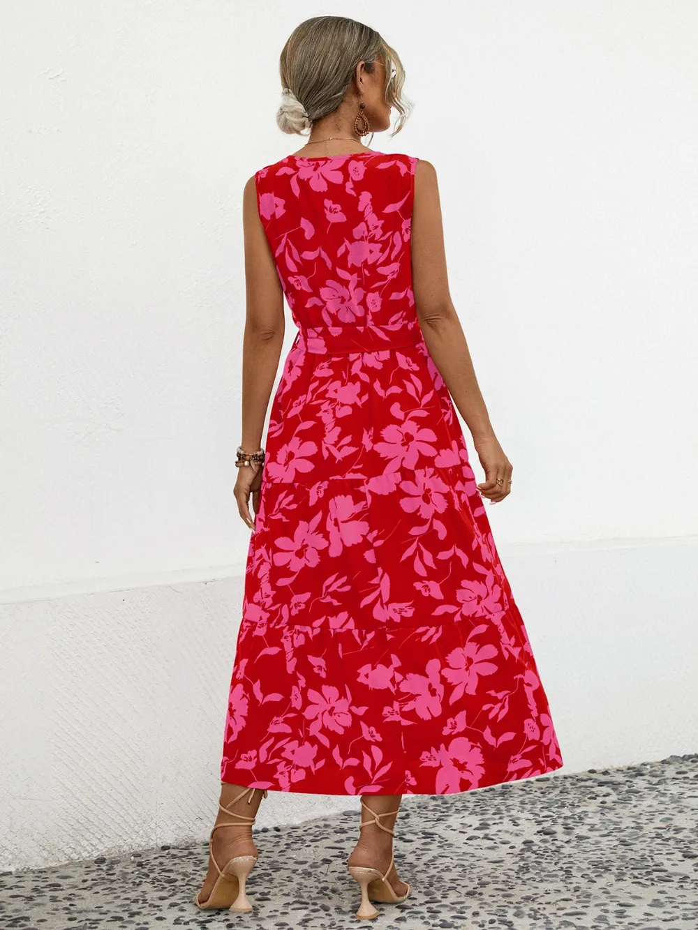 Tied Printed Surplice Tiered Dress, image 6