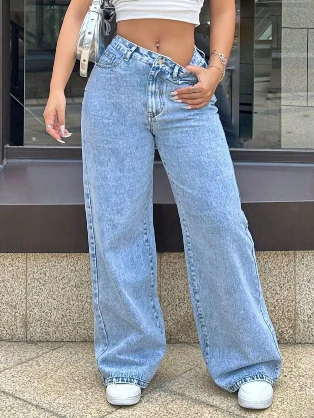 Wide Leg Wash Jeans, image 2