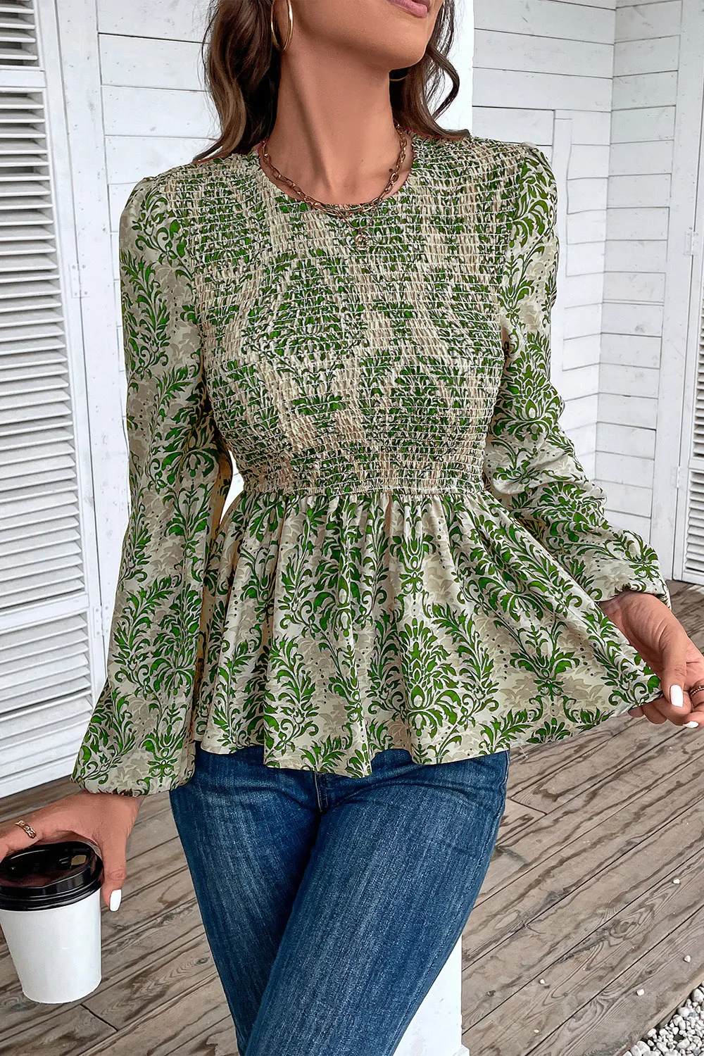 Smocked Printed Balloon Sleeve Blouse, image 6