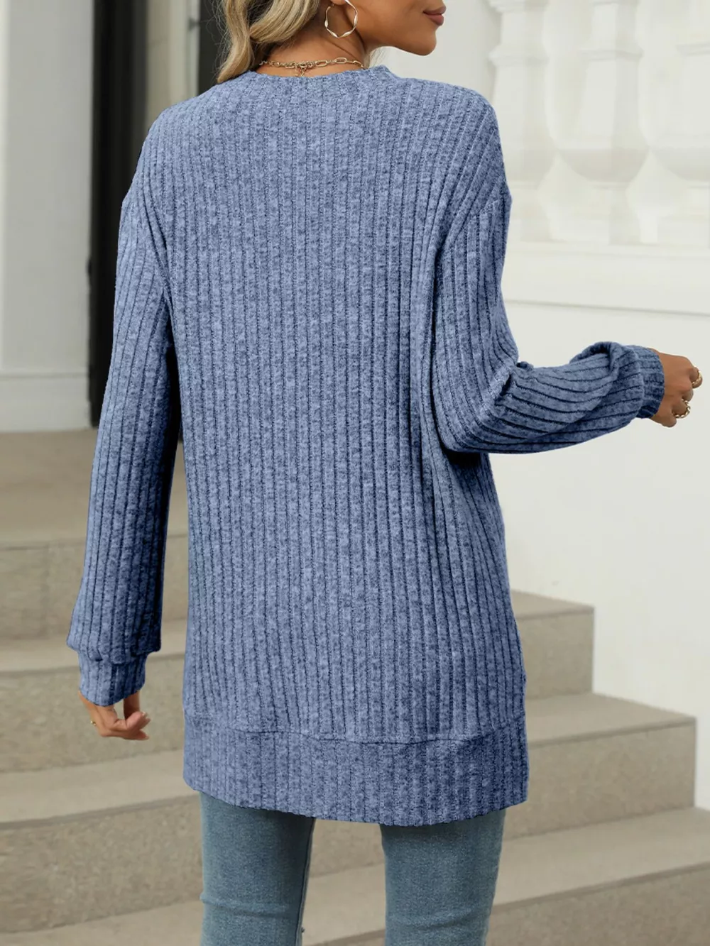 Ribbed Knit Round Neck Sweater, image 8