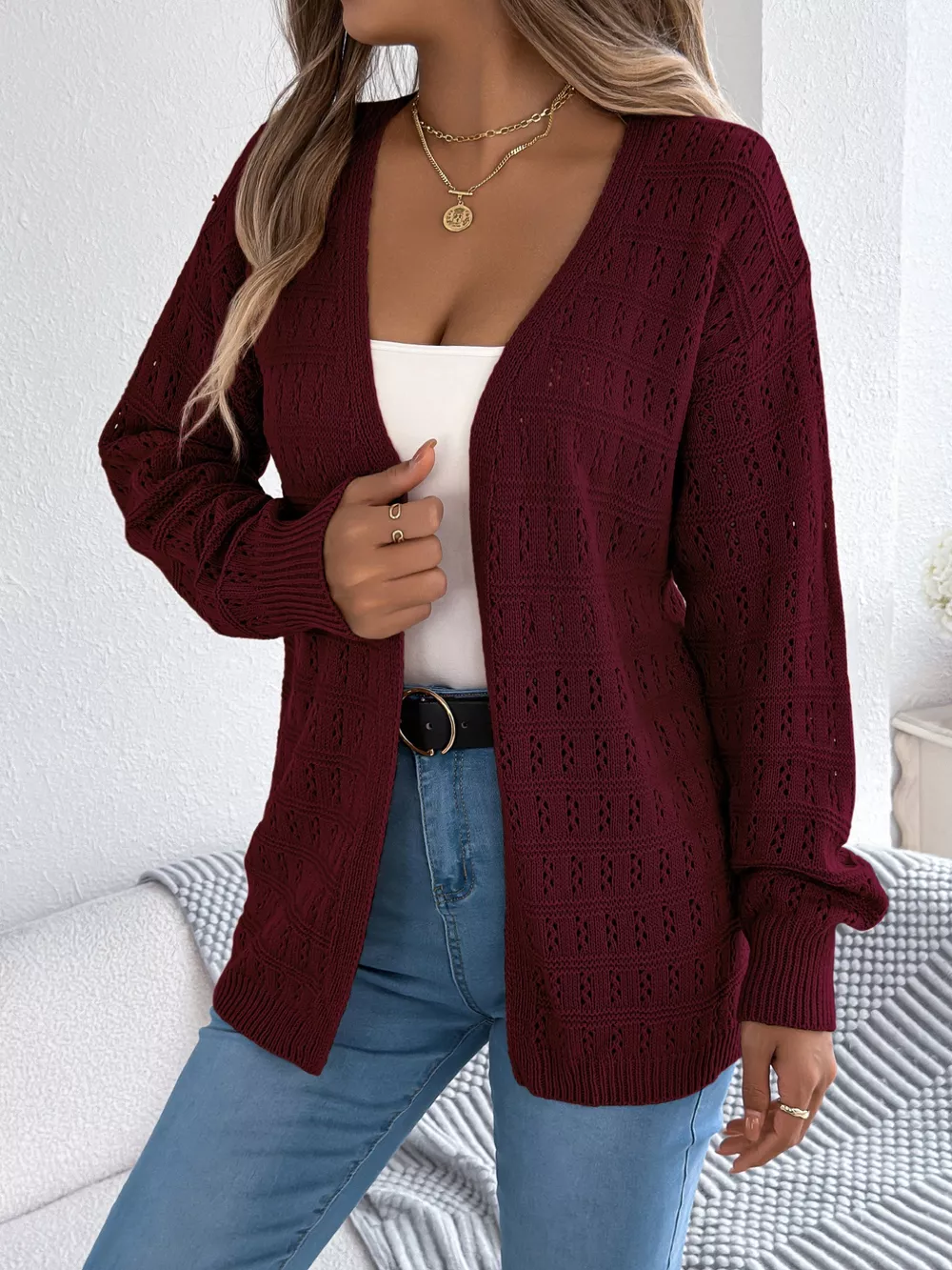 Open-Front Crochet Knit Cardigan, image 18