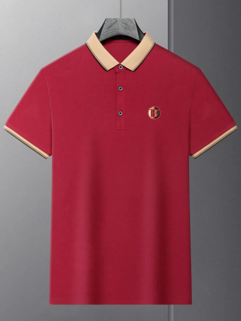 Men's Plus Size Contrast Collar Short Sleeve Polo, image 2