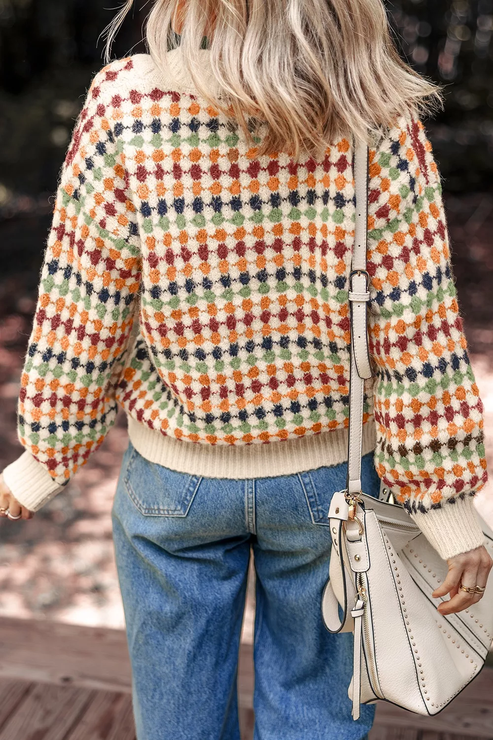 Multicolour Dotty Pattern Knit Button Front Cardigan, image 2