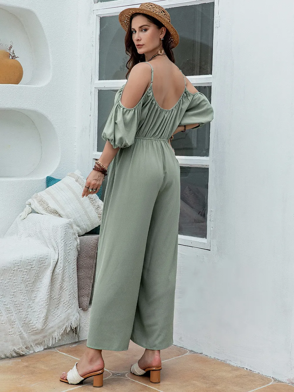 Spaghetti Strap Wide Leg Jumpsuit, image 3