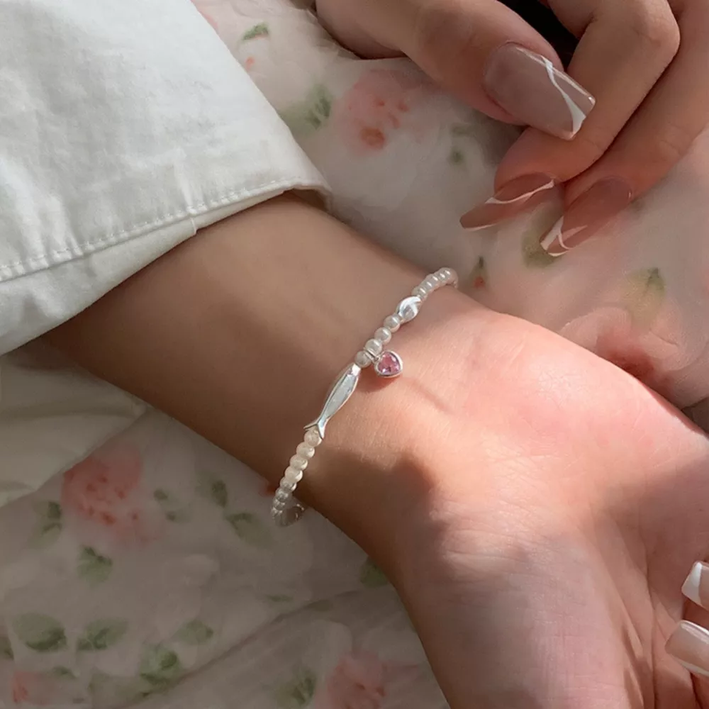 Pearl Fish Bracelet with Heart Charm