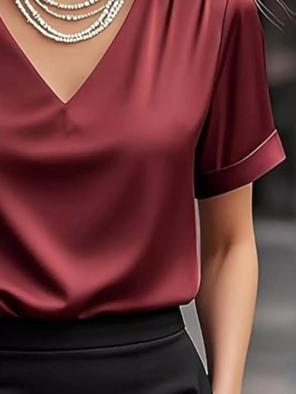 V-Neck Short Sleeve Satin Blouse, image 5
