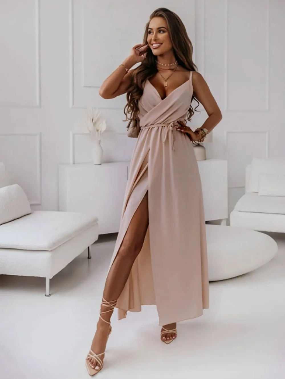 Tied Surplice Sleeveless Midi Cami Dress, image 4