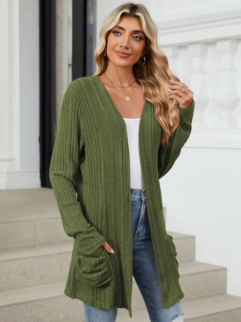 Pocketed Open Front Long Sleeve Cardigan, image 17