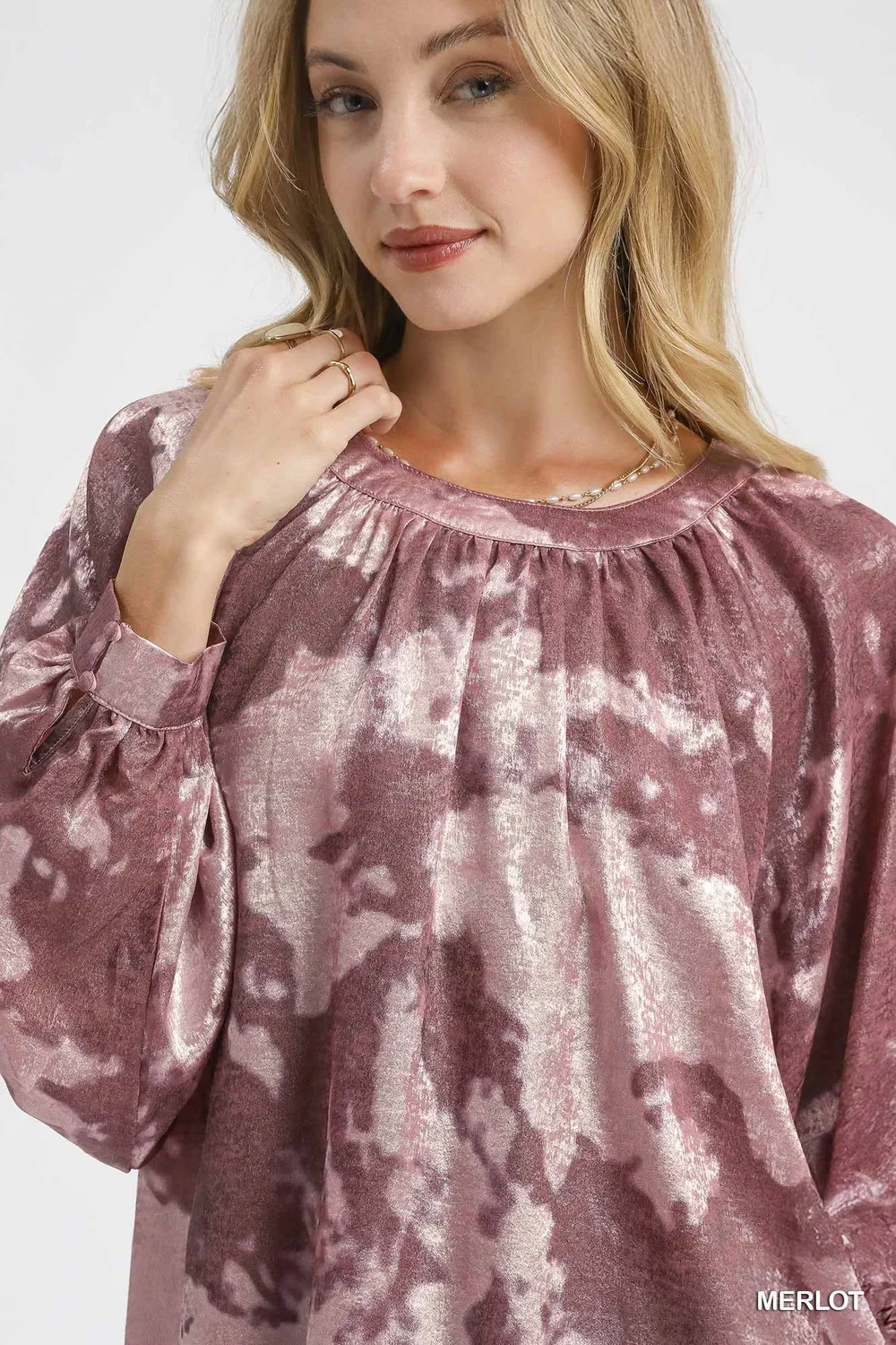 Metallic Fabric Blouse with Balloon Sleeves, image 5