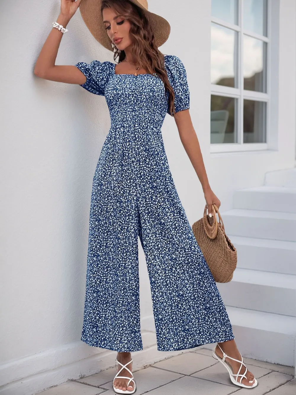 Printed Square Neck Puff Sleeve Jumpsuit, image 19