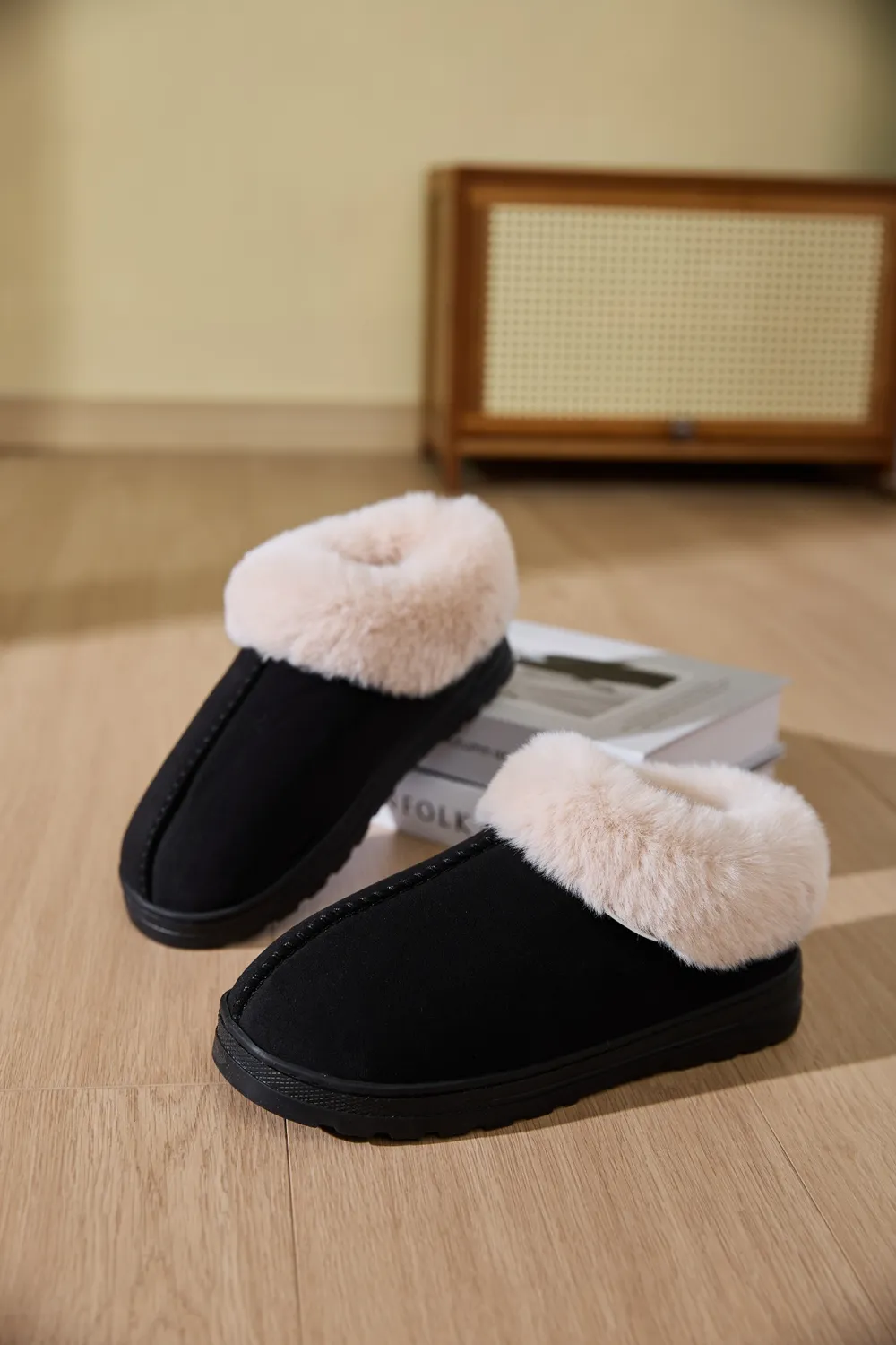 Faux Fur Round Toe Platform Slippers, image 7