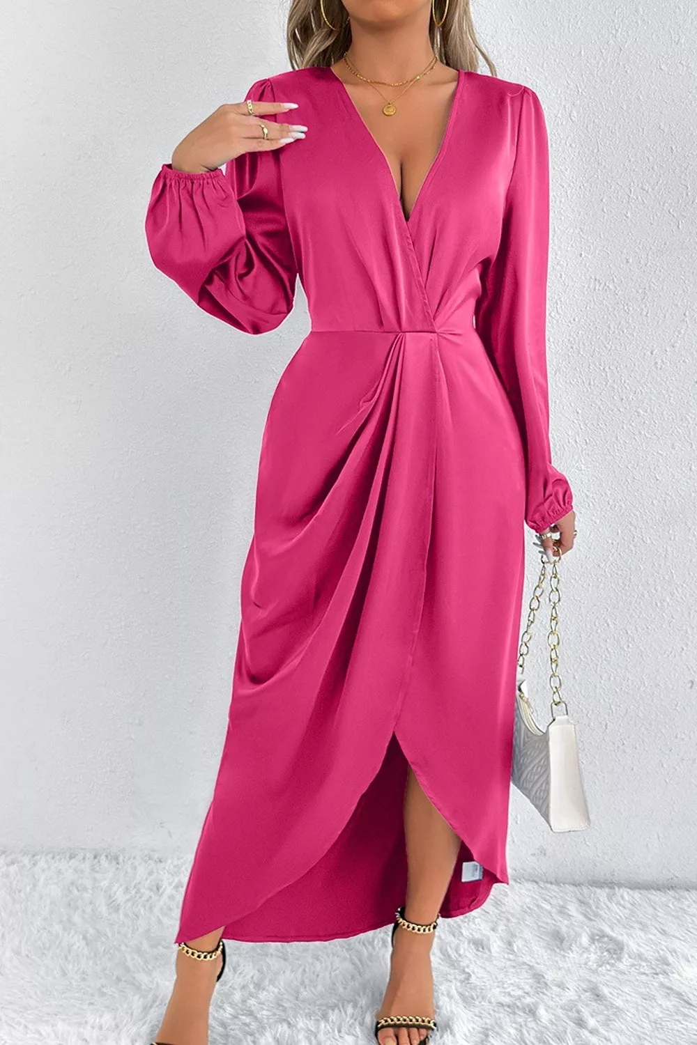 Satin Balloon Sleeve Midi Dress, image 11