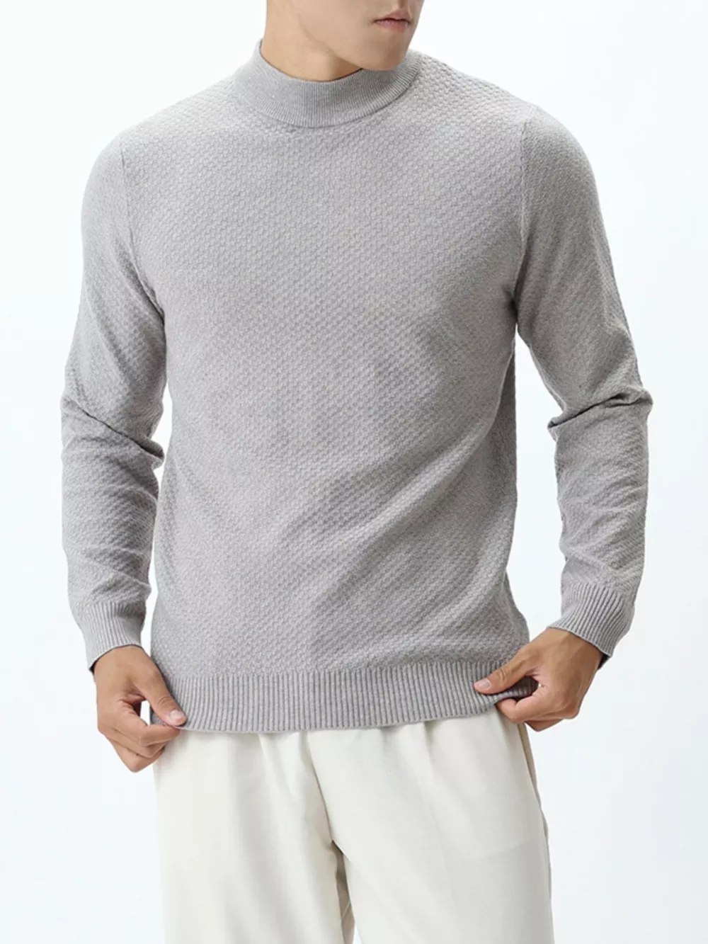 Men's Plus Size Textured Mock Neck Knit Top, image 4