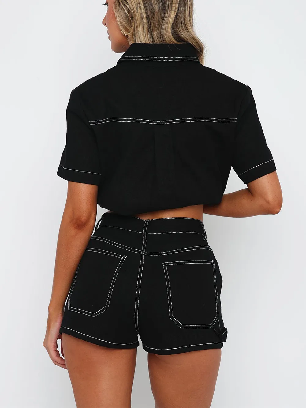 Pocketed Button Up Top and Shorts Set, image 3