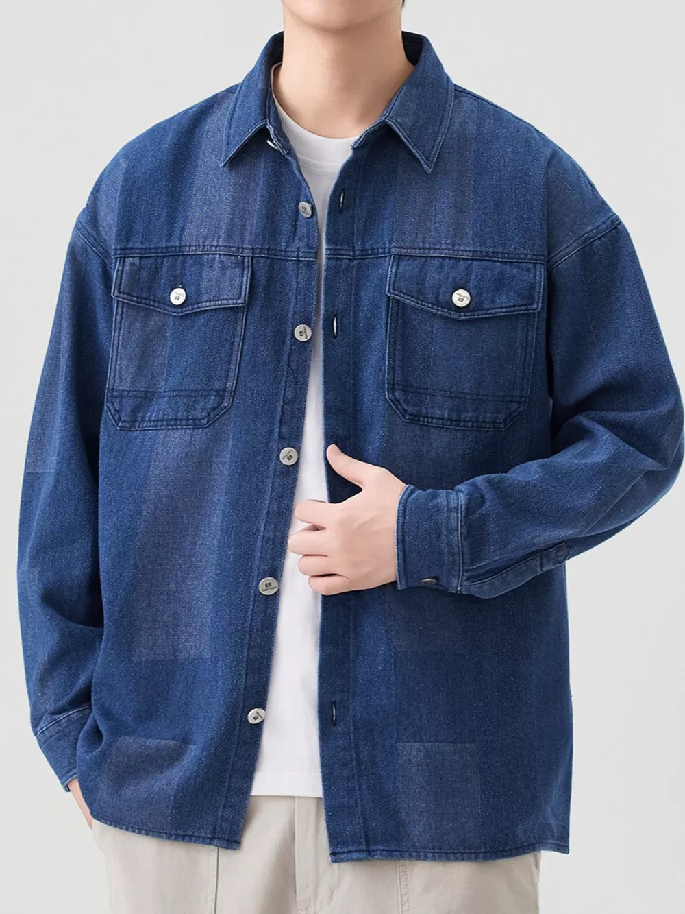 Men's Plus Size Urban Style Button Up Denim Jacket, image 4