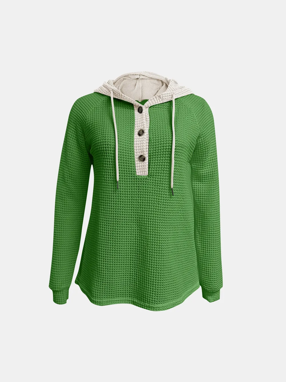 Full Size Waffle-Knit Contrast Long Sleeve Hoodie, image 8
