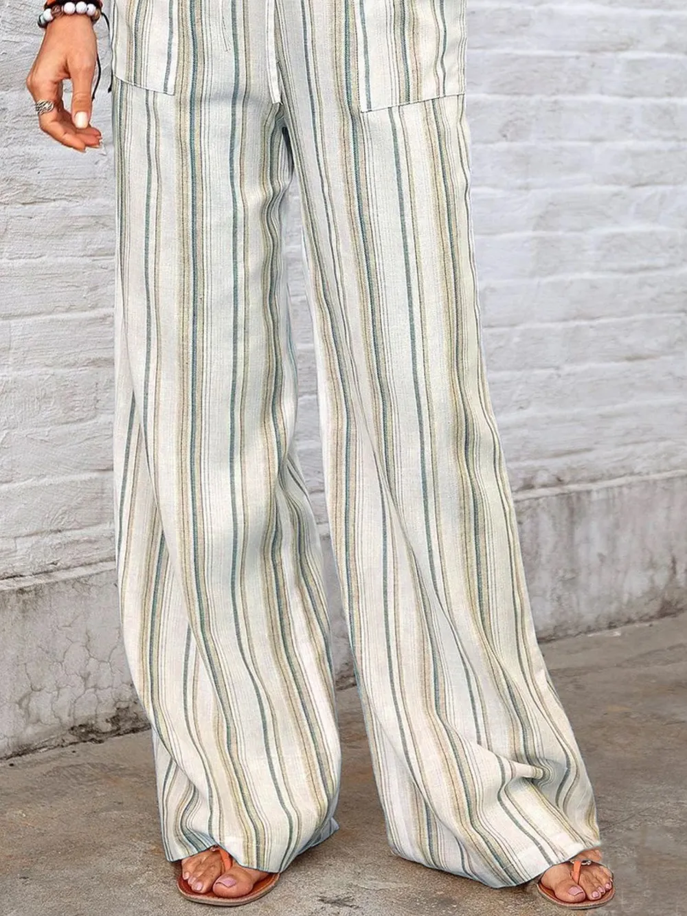 Full Size Striped Wide Leg Pants Plus Size, image 4